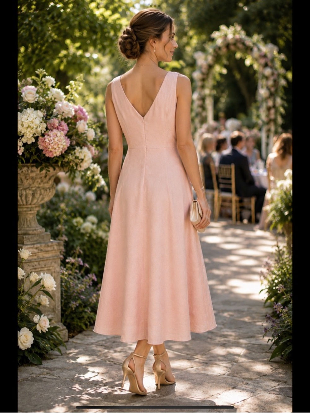 Adrianna Papell Woman 18W Blush Pink Linen Blend Embroidered Midi Dress Plus - Picture 4 of 16